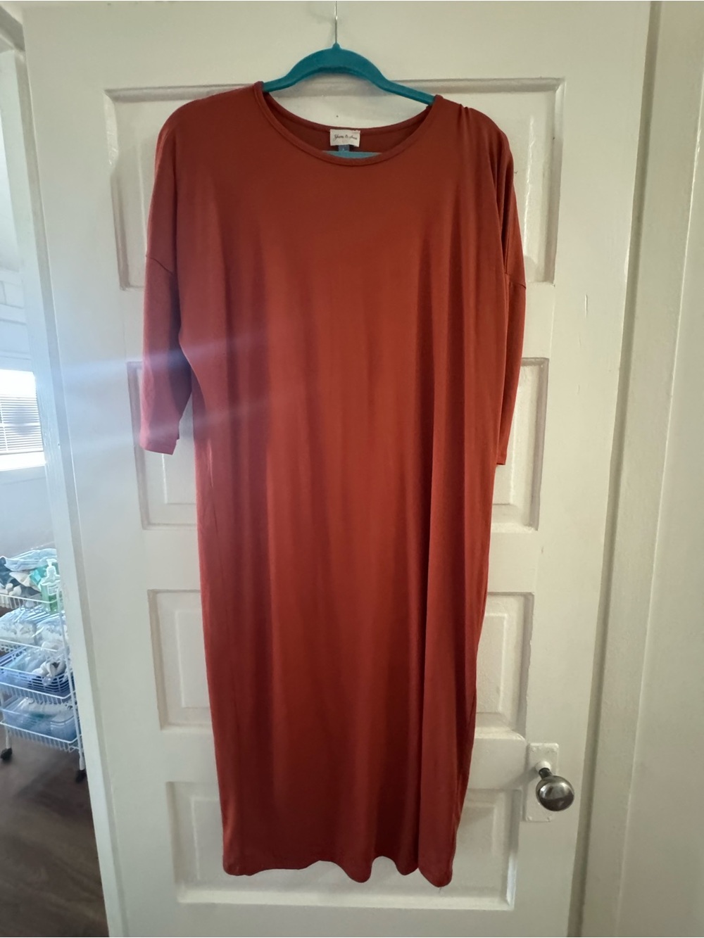 Rust Orange Midi Dress with Crew Neck
